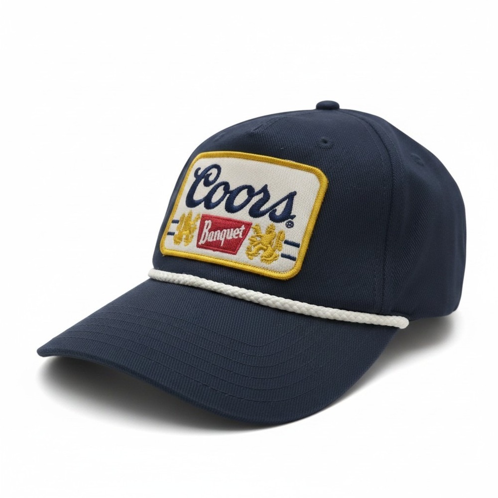 Coors Banquet Beer Rope Hat Navy Blue Embroidered Patch Snapback Cap Mad Engine